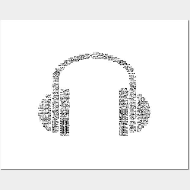 Word Cloud Head Phones Wall Art by NomesInk